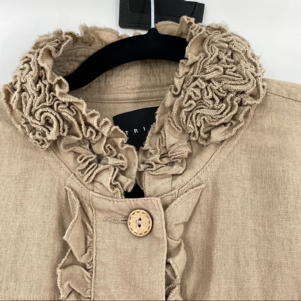 Tribal Linen Ruffle Jacket Tan Size 12 - Picture 3 of 7